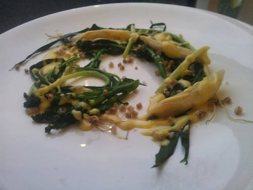 Sprouting broccoli, wild garlic, alexanders, salsify, buckwheat, hollandaise